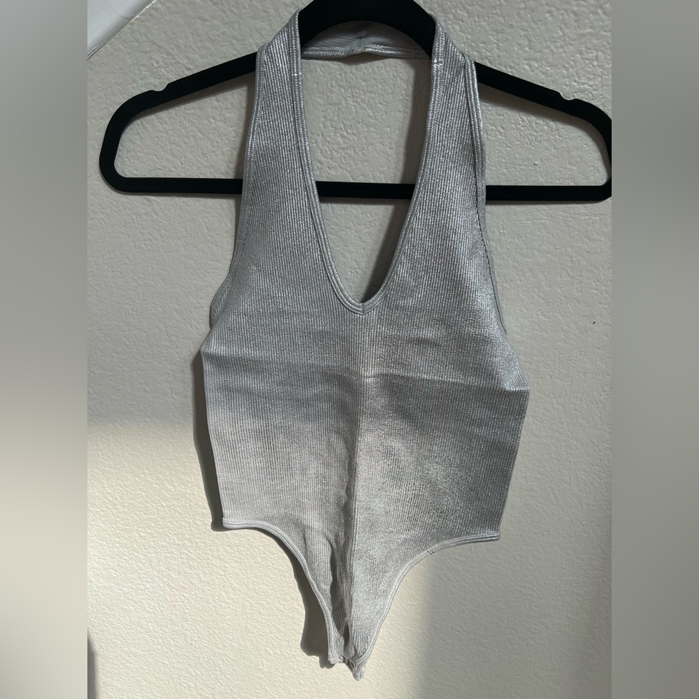 Fashion Nova Silver Halter Bodysuit